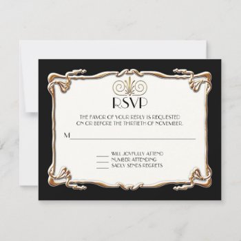 Art Deco Nouveau Gatsby Style Gold N Lace Look Rsvp Card by ModernStylePaperie at Zazzle