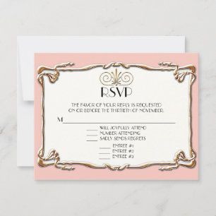 Art Deco Nouveau Gatsby Style Gold n Lace Look RSVP Card