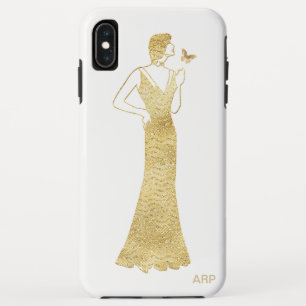 *~* Art Deco Nouveau Gold Glitter Woman Butterfly iPhone XS Max Case