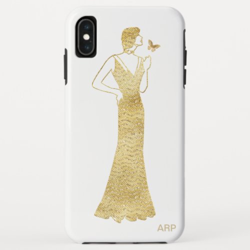  Art Deco Nouveau Gold Glitter Woman Butterfly iPhone XS Max Case