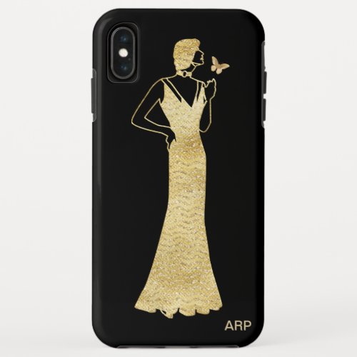  Art Deco Nouveau Gold Glitter Woman Butterfly iPhone XS Max Case