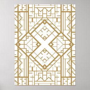 Art deco,nouveau,gold,white,elegant,chic,pattern,t poster