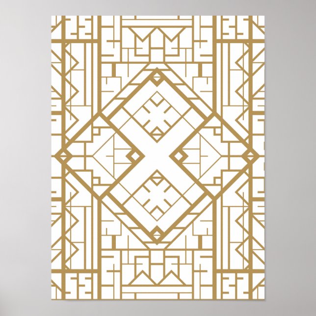 Art deco,nouveau,gold,white,elegant,chic,pattern,t poster (Front)