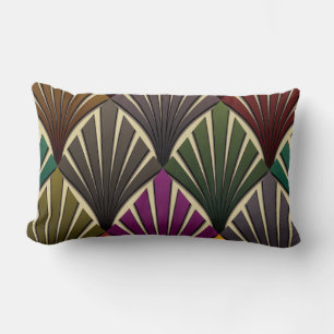 art deco,nouveau,hunter green,navy blue,yellow,vin lumbar pillow