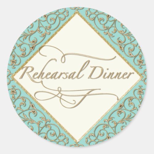 Art Deco Nouveau Lace Damask Golden Calligraphy Classic Round Sticker