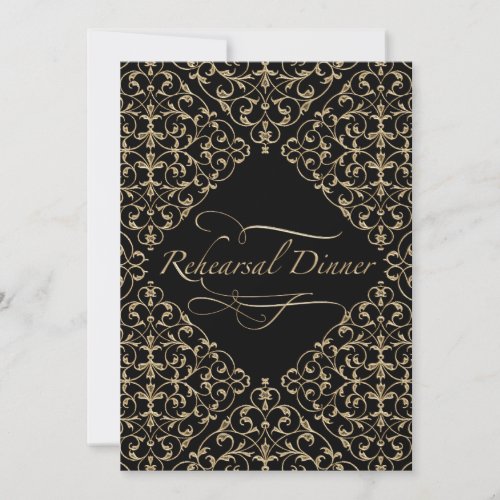 Art Deco Nouveau Lace Damask Golden Calligraphy Personalized Announcements