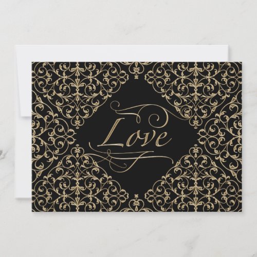 Art Deco Nouveau Lace Damask Golden Calligraphy Invitations