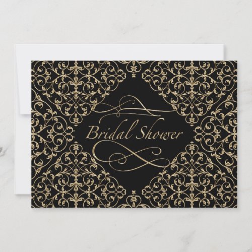 Art Deco Nouveau Lace Damask Golden Calligraphy Invitation