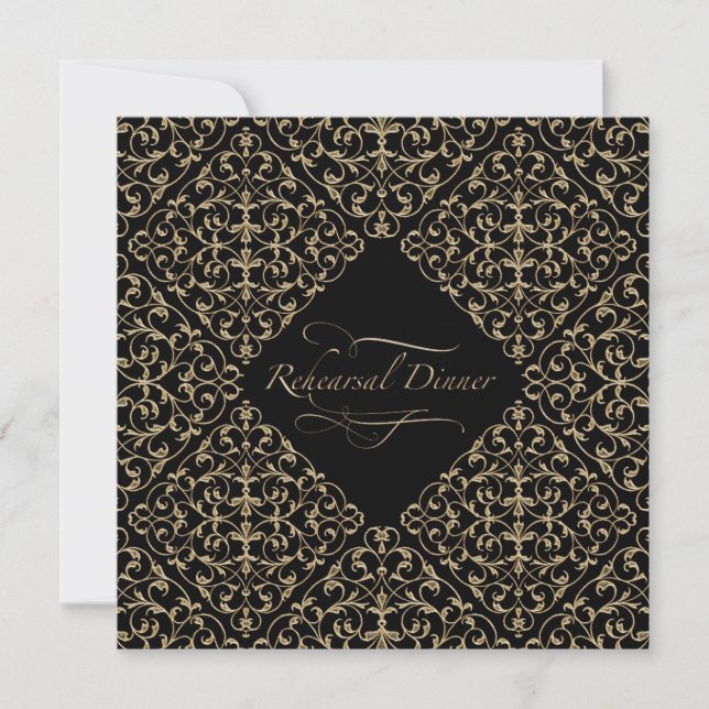 Art Deco Nouveau Lace Damask Golden Calligraphy Invitation (Front)