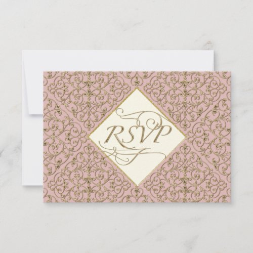Art Deco Nouveau Lace Damask Golden Calligraphy RSVP Card