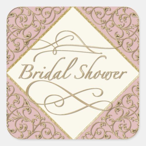 Art Deco Nouveau Lace Damask Golden Calligraphy Square Sticker