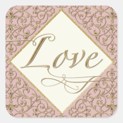 Art Deco Nouveau Lace Damask Golden Calligraphy Square Sticker