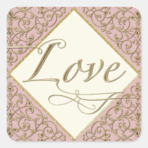 Art Deco Nouveau Lace Damask Golden Calligraphy Square Sticker
