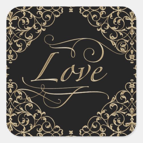 Art Deco Nouveau Lace Damask Golden Calligraphy Square Sticker