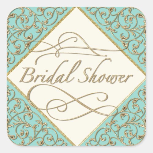 Art Deco Nouveau Lace Damask Golden Calligraphy Square Sticker