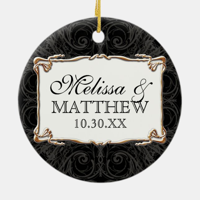 Art Deco Nouveau Lace n Gold Look Personalized Ceramic Ornament (Back)