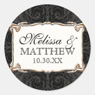 Art Deco Nouveau Lace n Gold Look Personalized Classic Round Sticker