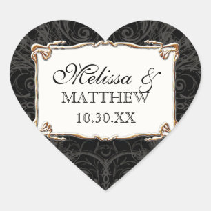 Art Deco Nouveau Lace n Gold Look Personalized Heart Sticker