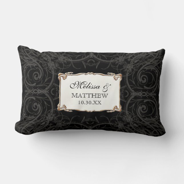 Art Deco Nouveau Lace n Gold Look Personalized Lumbar Pillow (Front)