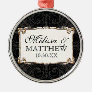 Art Deco Nouveau Lace n Gold Look Personalized Metal Ornament