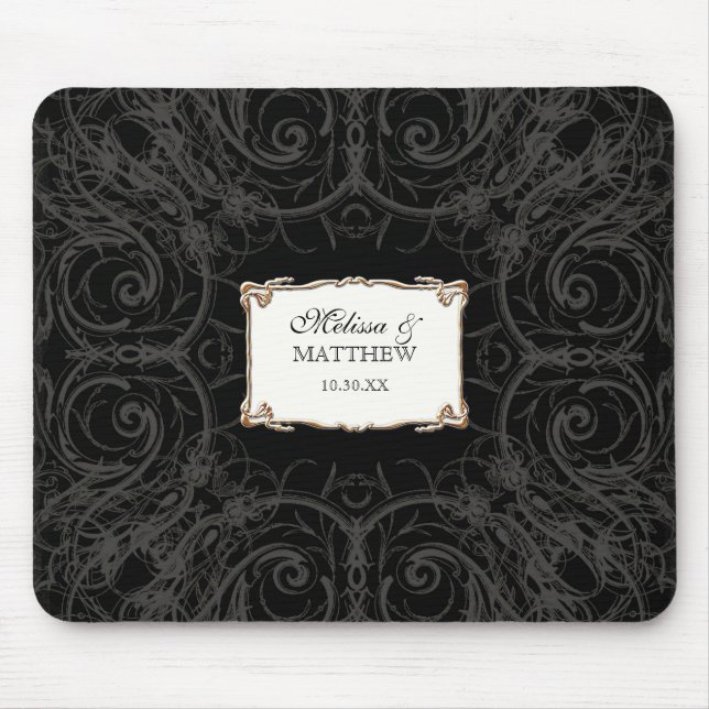 Art Deco Nouveau Lace n Gold Look Personalized Mouse Pad (Front)
