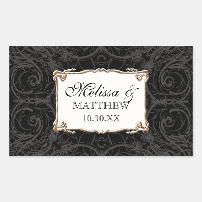 Art Deco Nouveau Lace n Gold Look Personalized Rectangular Sticker (Front)