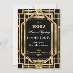 Art Deco Nouveau Murder Mystery Party Gold Black Invitation