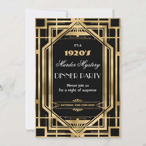 Art Deco Nouveau Murder Mystery Party Gold Black Invitation