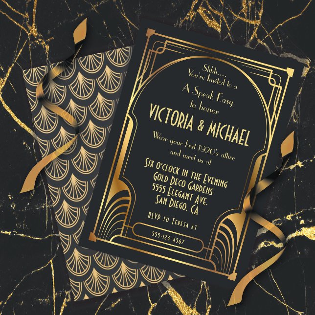 Art Deco Nouveau Speak Easy Party Gold & Black Invitation (Creator Uploaded)