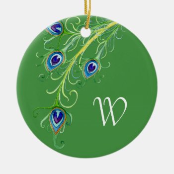 Art Deco Nouveau Style Peacock Feathers Swirl Ceramic Ornament by ModernStylePaperie at Zazzle