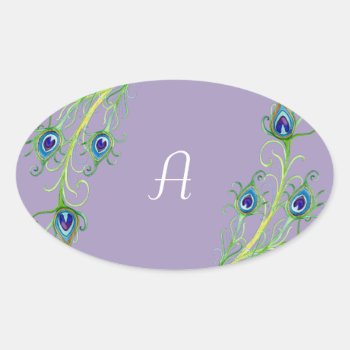 Art Deco Nouveau Style Peacock Feathers Swirl Oval Sticker by ModernStylePaperie at Zazzle