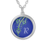 Art Deco Nouveau Style Peacock Feathers Swirl Silver Plated Necklace at Zazzle