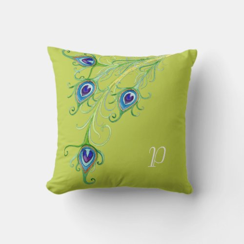 Art Deco Nouveau Style Peacock Feathers Swirl Throw Pillow