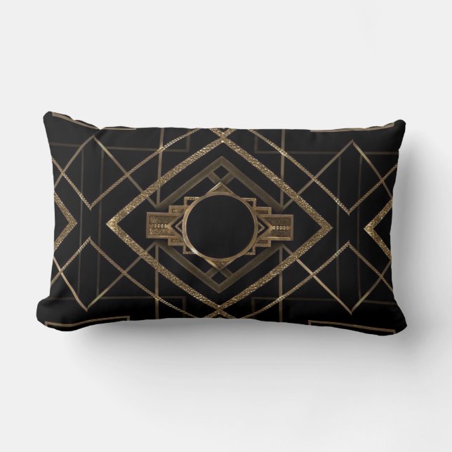 Art deco, nouveau,vintage,black,gold,chic,elegant lumbar pillow (Front)