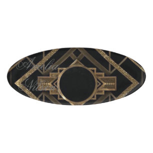 Art deco, nouveau,vintage,black,gold,chic,elegant, name tag