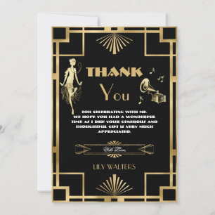 Art Deco Nouveu Gatsby Roaring Twenties Birthday Thank You Card