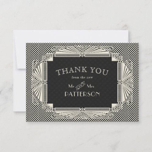 Art Deco Noveau Wedding Black Cream Thank You Card