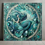 Art Deco Ocean Mermaid Aqua Blue Coral Mosaic Cool Ceramic Tile<br><div class="desc">An exhilarating crystal-clear underwater scene, a ceramic tile design with mermaid, mosaic and aqua blue stones, pebbles. The illustration has aqua blue in dreamy, artistic interpretation of a mermaid with her waving in ocean waves. If you love soft blue hues and rich aquamarine tones, then this breathtaking design will bring...</div>