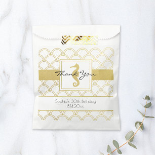 Art Deco Ocean Wave Patten Gold Glitter Seahorse Favor Bag