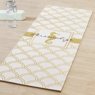 Art Deco Ocean Wave Patten Gold Glitter Seahorse Yoga Mat