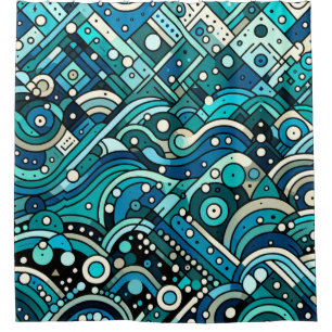 “Art Deco Ocean Waves” Shower Curtain