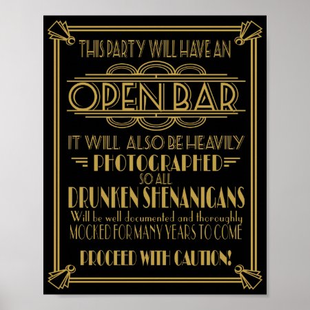 Art Deco Open Bar Sign For 1920's Gatsby Party