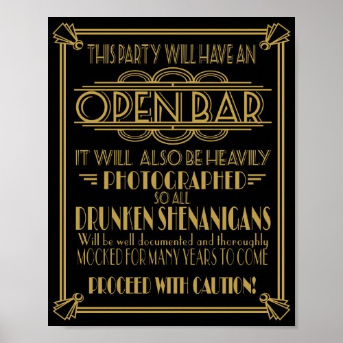ART Deco Open bar sign for 1920s Gatsby Party