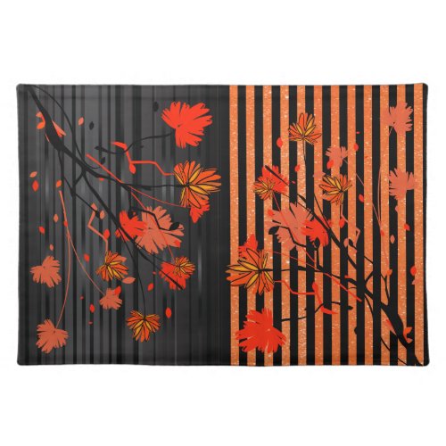 Art Deco Orange and Black Floral Placemat