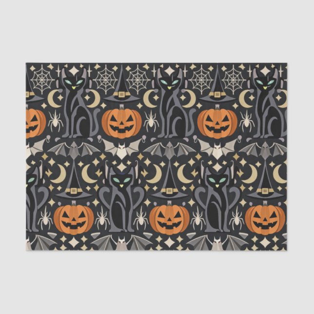 Art Deco Orange Carved Pumpkins Tissue Paper (Front)