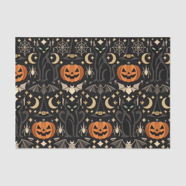 Art Deco Orange Carved Pumpkins Tissue Paper (Front)