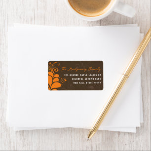 Art Deco Orange Leaves And Swirls Thanksgiving Label