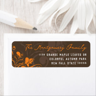 Art Deco Orange Leaves And Swirls Thanksgiving Label