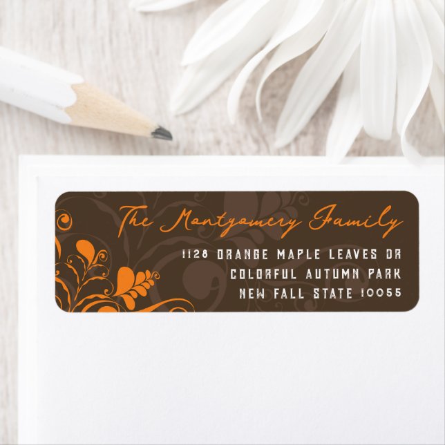 Art Deco Orange Leaves And Swirls Thanksgiving Label (Insitu)