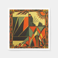 art deco orange napkin pack